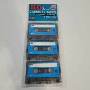 Vintage Kmart 60 Minute Blank Audio Cassette Tapes 3 Pack Sealed New Old Stock